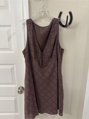 Sleeveless Brown Tie-Front Diamond-Pattern Dress
